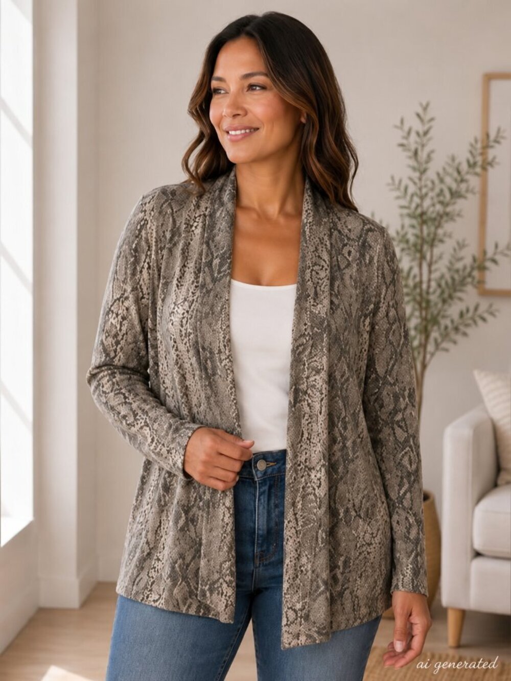 Gibson Grey Snake Print Open Front Cardigan XS - Oversized - Fits like M